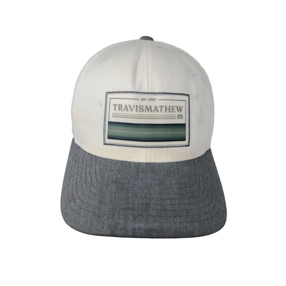 Travis Mathew Mesh Back Snapback Hat 110 One Ten FlexFit White & Gray Adjustable - Picture 1 of 11